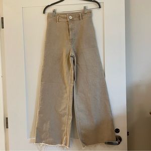 Zara Marine Wide Leg Fray Hem Beige/Tan Pants Size 4